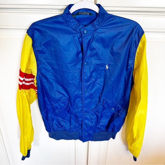 Vintage 90s Polo Ralph Lauren Color Block Jacket Blue Yellow Rare Y2K Logo Nylon - Picture 1 of 12